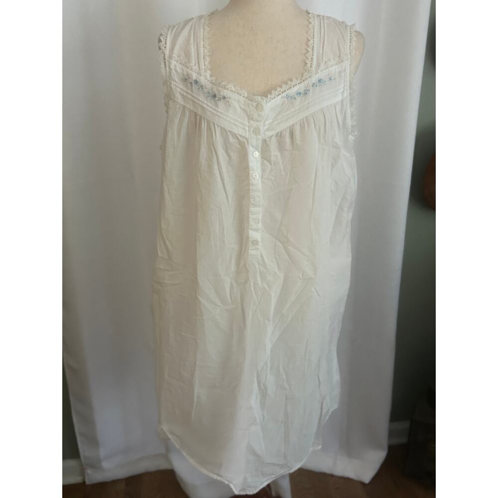 Jasmine Rose 100% Cotton Lace Short Sleeveless Nightie Sz L
